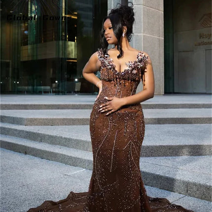 Sparkling Crystal Prom Dresses 2026 Beading Mermaid Evening Party Gowns Sleeveless Customized Strapless vestidos largos fiesta