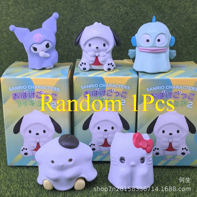 Sanrio Blind Box Toys Halloween Ghost Dress Up Figure Kuromi Hello Kitty Pochacco Hangyodon Doll Model Toys