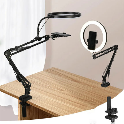 Ring Light with Stand and Phone Holder USB Ring Light with Clamp Overhead Camera Selfie Flexible Desk Tripod for Photography