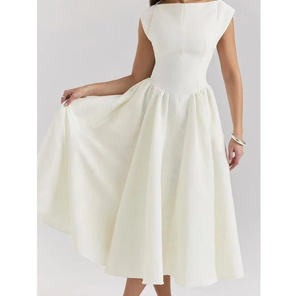 YENKYE  2025 Women Sexy Backless Elegant Party Midi Dress Short Sleeve O Neck Solid A-line Autumn Dresses Female Vestidos