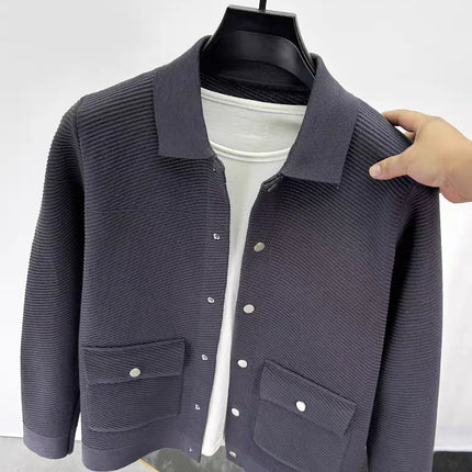 High quality luxury lapel cardigan jacket men autumn new trend Korean casual solid color single breasted knitted sweater coat