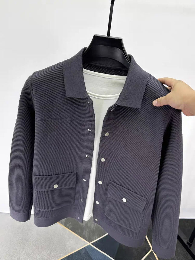 Hochwertiger Luxus-Revers-Cardigan Jacke Herren Herbst neuer Trend koreanischer lässiger einfarbiger einreihiger Strickpullover Mantel