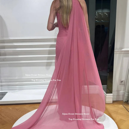 Xijun Elegant Pink Chiffon Evening Dresses Sweetheart Pleated A-Line Formal Prom Dresses Split Saudi Arabic Prom Gown Customized