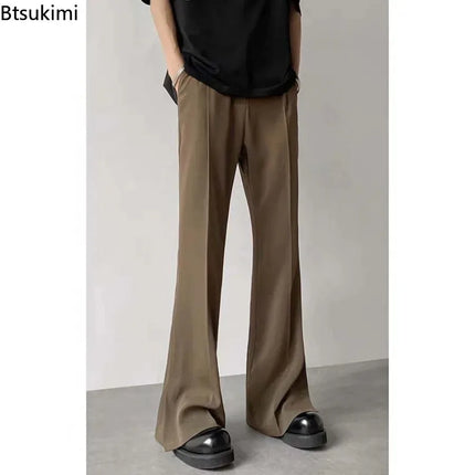 2026 Men's New Brown Black Suit Pants Fashion Social Mens Dress Pants Korean Loose Casual Flared Pants Office Formal Trousers