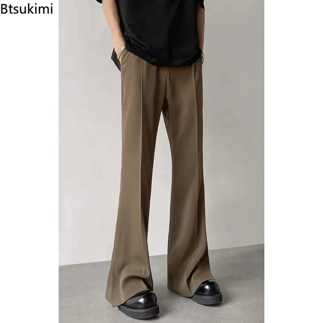 Pantalones de traje de hombre acampanados sueltos informales coreanos de moda social de oficina de 2026, color marrón y negro