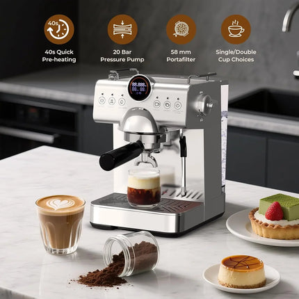 Espresso Machine with Milk Frother,20 Bar Semi-Automatic Expresso Coffee Machine for Home,50oz Removable Tank,Hot & Cold Brew,Si