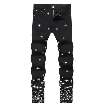 Autumn and Winter Fashion Trend Print Retro Straight Tube Elastic Men's Denim Pants Casual Sports Comfortable High-Quality Jeans