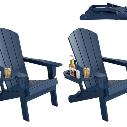 FOOWIN 1/2pcs Folding Adirondack Chair Weather Resistant HDPE Plastic Cup Holder Outdoor Patio Garden Fire Pit Deck Lawn