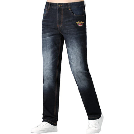 New Summer Thin Dark Blue Casual Loos Straight Men's Jeans Stretch Cotton Bruce&Shark Jeans for Men  Fashion Mid Waist Big Size