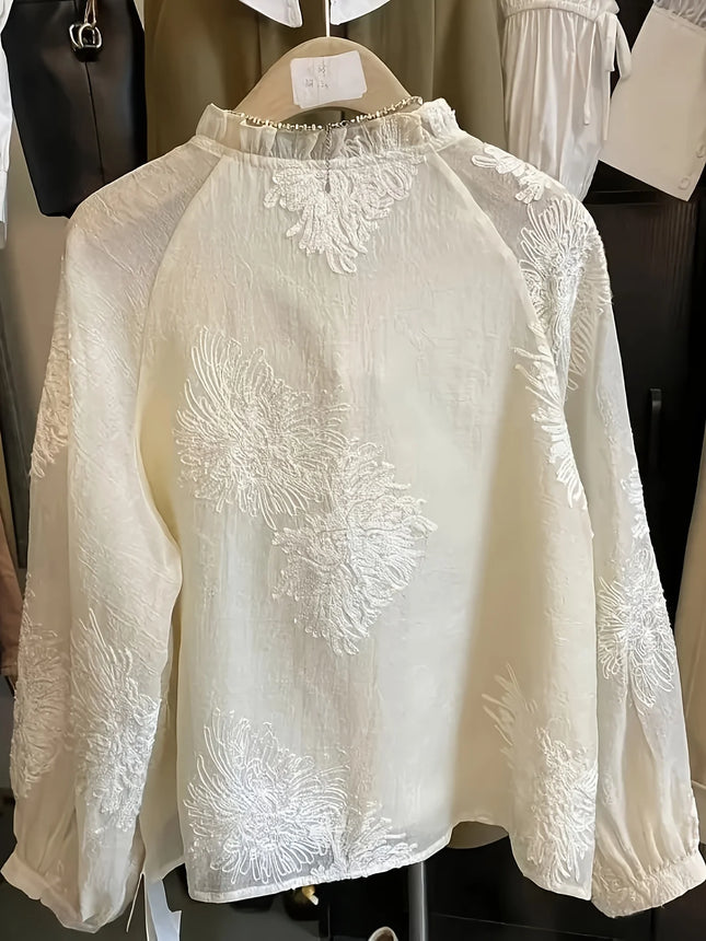Elegant Embroidered Lace Shirt for Women Chinese Style National Trend Button Stitching Stand Collar - product image 2