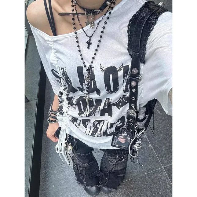 Damen Y2k Baggy Schlagjeans Harajuku Japanischer 2000er-Stil Patchwork-Denimhose Vintage Oversize Cargo Jeanshose