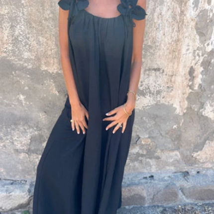 V-neck Solid Color Short Sleeved Lace Up Women's Dress High Street Fashion Elegant Commuting Style Summer Dresses