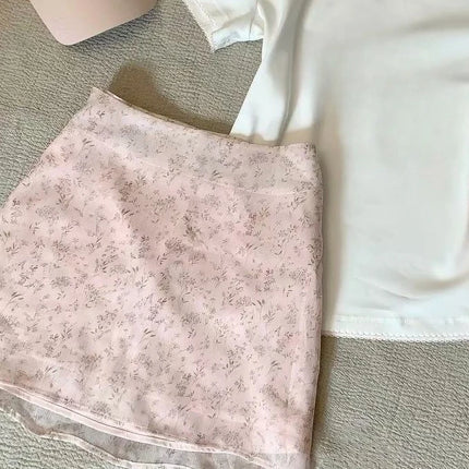 French Sweet Floral Short Skirt Summer Sweet Fashion A-line Mini Skirt Harajuku Casual Elegant Skirt Chic