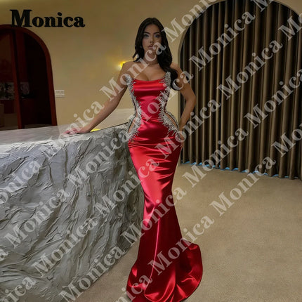 MONICA Trendy Strapless Evening Dresses for Women Rhinestones Mermaid Cut-out Sleeveless Vestidos De Noche Customized Plus Size