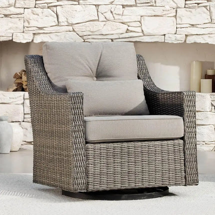 360° Swivel Wicker Rocking Chair with Cushions for Outdoor, Patio, Garden, and Poolside