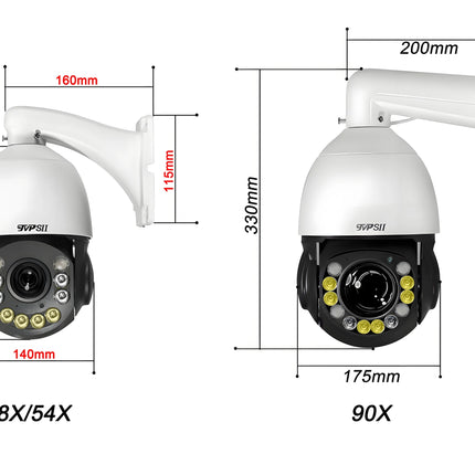 Metal Onvif Laser Infrared Auto Tracking Cruise 8MP 4K 54X Optical Zoom 360° Rotation Audio POE PTZ Speed Dome IP Camera