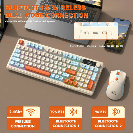 Freewolf T96 Gaming Wireless Keyboard And Mouse Supports Dual-mode Bluetooth Connectivity Compatible With Pc And - product im