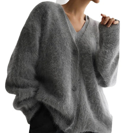 Autumn Winter V Neck Long Sleeve Button Thicken Fluffy Soft Loose Cardigan Knitted Sweater Coats PYMYFZC-9902