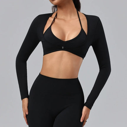 Hearuisavy Women's Sports Crop Top Long Sleeve Yoga Shirt Breathable Quick Dry Fitness Top Gym Pilates Dance Workout Wrap Tops