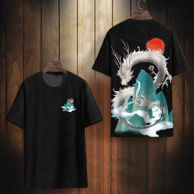 Camisetas de estilo chino nuevo, tótem de dragón, estampado 3D, camisetas de hombre y mujer, manga corta, cuello redondo, camiseta Harajuku Y2K, tops, ropa de hombre
