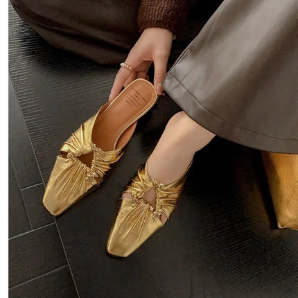 2025 New Fashion Low Heel Women  Shoe Women Narrow Band Silver Flats Bling Bling Gold Round Toe Spring Footwear
