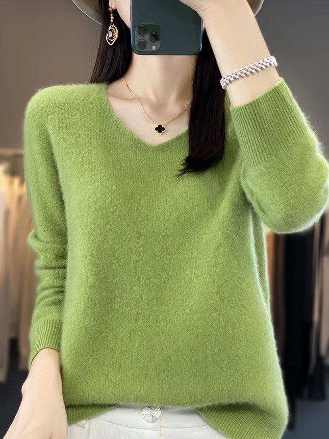 Fashion100% Merino Wool Sweater Cashmere Pullover Women Knitwear V-Neck Long Sleeve Autumn Winter - product image 15