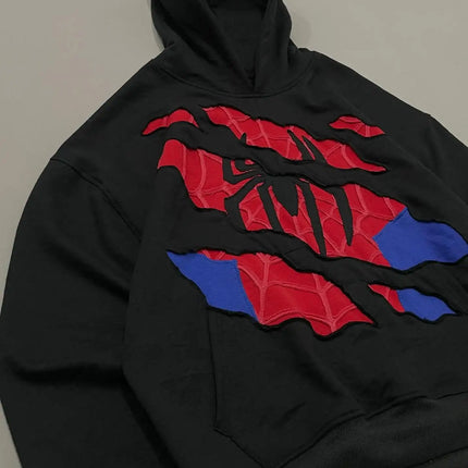 American Retro Spider Patchwork Print Hoodies Fashion Oversized Loose Full Zipper Hoodie Men Jacket Gothic Y2k Street Sweatshirt