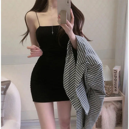 Elegant Solid Sling Sleeveless Type A Sheath Mini Short Dresses Summer Sexy Slim Slimming Arm Covering Dresses