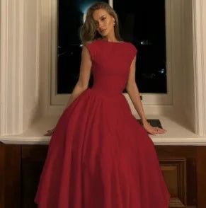 Elegant Socialite Solid Color Sleeveless Long Dresses Simple All-match Backless Temperament A-line Dress Fashion Commuting Style