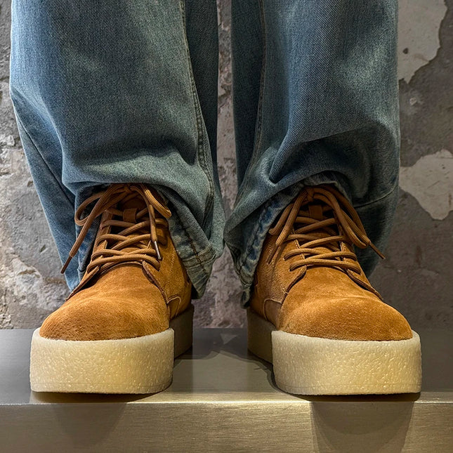 Thick Soled Height Increasing Work Boots for Men Solid Color Anti Suede Lace Up Short Boots for Youth Daily Outdoor Hiking Shoes