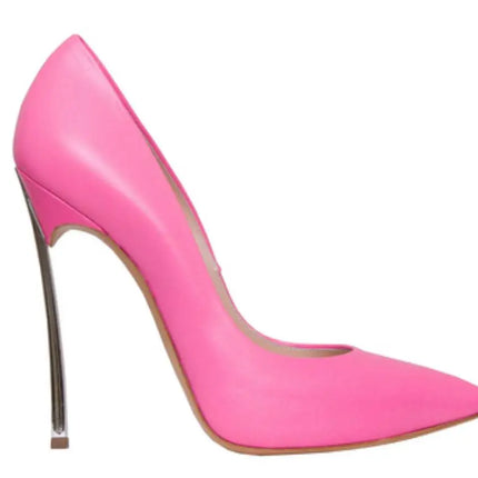 Rose Matte Leather High Heels Stilettos Metallic Heels Women Sexy Pointy Toe 10CM Blade Heels Pumps Slip On Party Ball Shoes