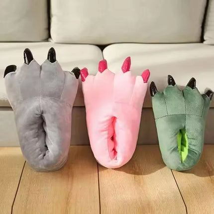 Winter Warm Soft Indoor Floor Slippers Women Men Shoes Paw Funny Animal Christmas Monster Dinosaur Claw Plush Home Random Lining