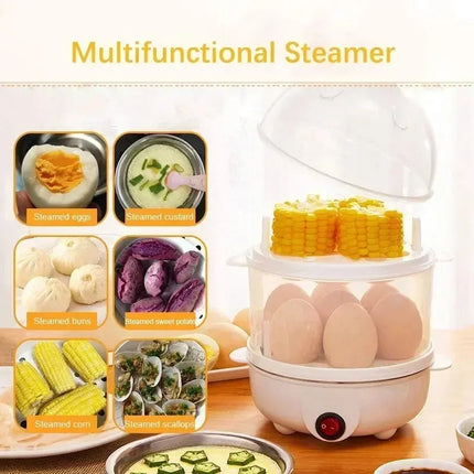 Electric Portable Double Layer Egg Steamer Cooker Poach Boil Steam Eggs Veggies Breakfast Maker Machine