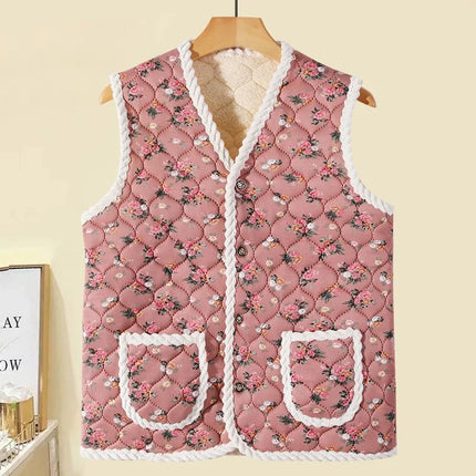 2025 New Winter Floral Kimchi Vest Quilted Vest Women's Ethnic Style Printing Thermal Vest