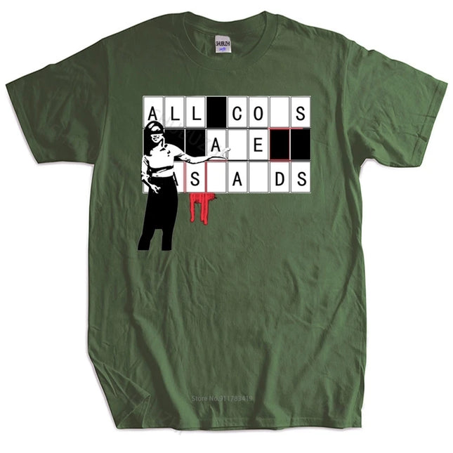 Baumwoll T-Shirt Herren Rundhals-Oberteile Anarchie T-Shirt Revolution Revolte Antifa Aktion Protest Anti AC AB 1312 Herren O-Neck T-Shirt
