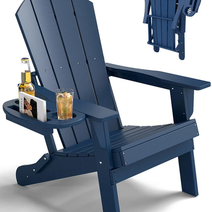 FOOWIN 1/2pcs Folding Adirondack Chair Weather Resistant HDPE Plastic Cup Holder Outdoor Patio Garden Fire Pit Deck Lawn