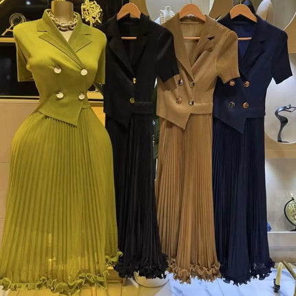 Miyake Hot-selling Pleated Dress 2025 New Summer Dress Women's Fashionable Foreign Style Fake Two-piece Waist Pleated Dress