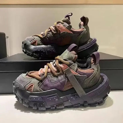 Platform Sneaker Men Designer Tire Bottom Running Shoes Fashion Casual Microfiber Leather Fabric Increased Internal Chunky Shoes