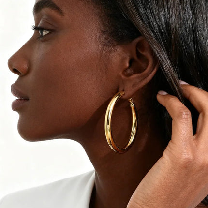 30/40/50mm Circle Hoop Earrings for Women, Classic Stainless Steel 18k Gold Plated Minimalist Jewelry Hypoallergenic