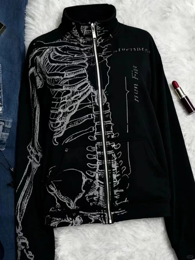 Herbst Winter American Vintage Print Kapuzenpullover Damen Y2K Gothic Hot Girl Jacke Streetwear Subkultur Retro Tops Neu