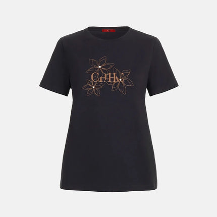 CH Crew Neck T Shirt Floral Embroidery Pearl Decor Short Sleeve Casual Daily Wear Basic Tops