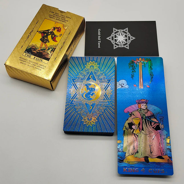 Preiswertes Luxe Goldfolien-Tarot-Deck mit schöner Plastikverpackung Brettspiel mit Orakelkarten für Anfänger