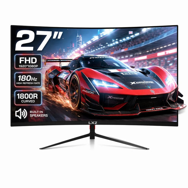 LXZ 27 inch Curved Gaming Monitor, 180Hz Monitor FHD 1080P, built-in speaker, Frameless 1800R Computer