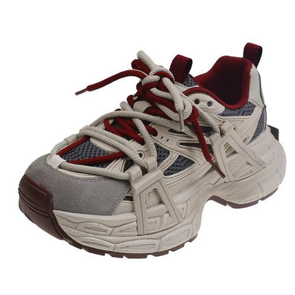 Women Casual Chunky Sneakers 2025 Spring Thick Soled Women's Lace Up Casual Sneakers Height Increasing Shoes