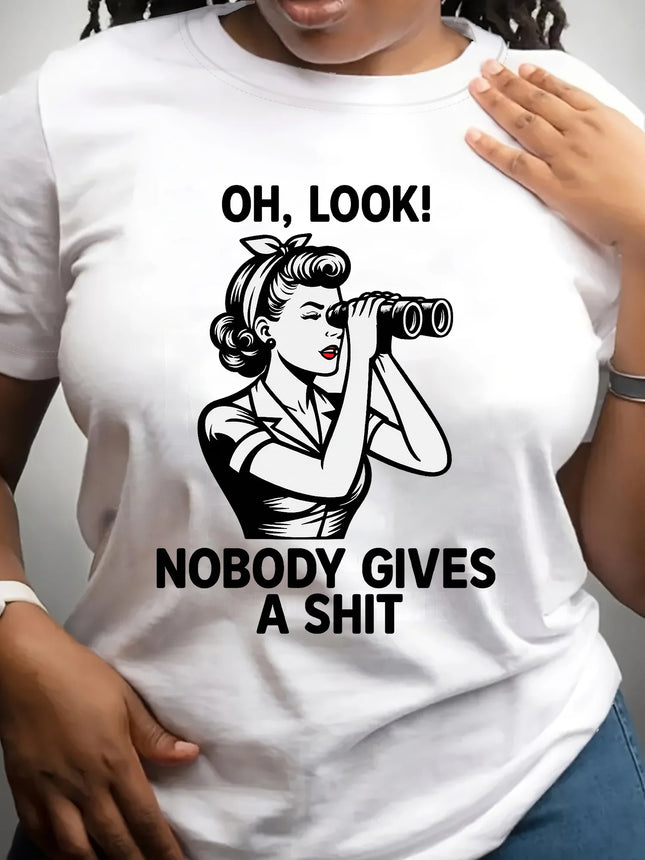 Lustiges Slogan T-Shirt für Damen mit "Nobody Gives A Shirt" Grafik, bedruckt, lässiges Streetwear Kurzarm Damen Oberteil Kleidung