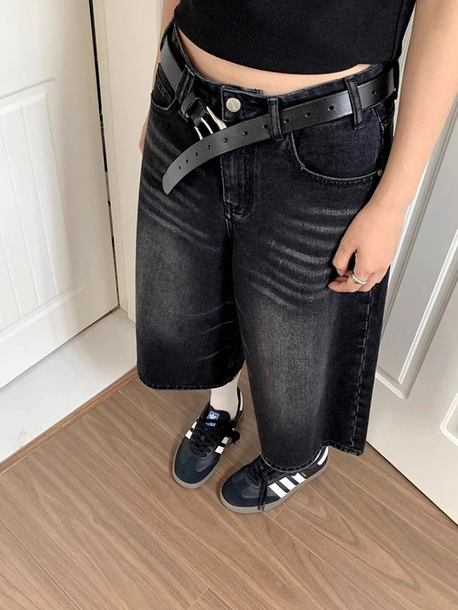 High Waist Black Retro Washed Denim Shorts Women's Harajuku Vintage Fashion Casual Loose Y2K Streetwear - product image 2