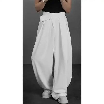 Men's Avant-Garde High Waist Wide Leg Trousers Pleated Drapey Fabric Casual Loose Fit Pants