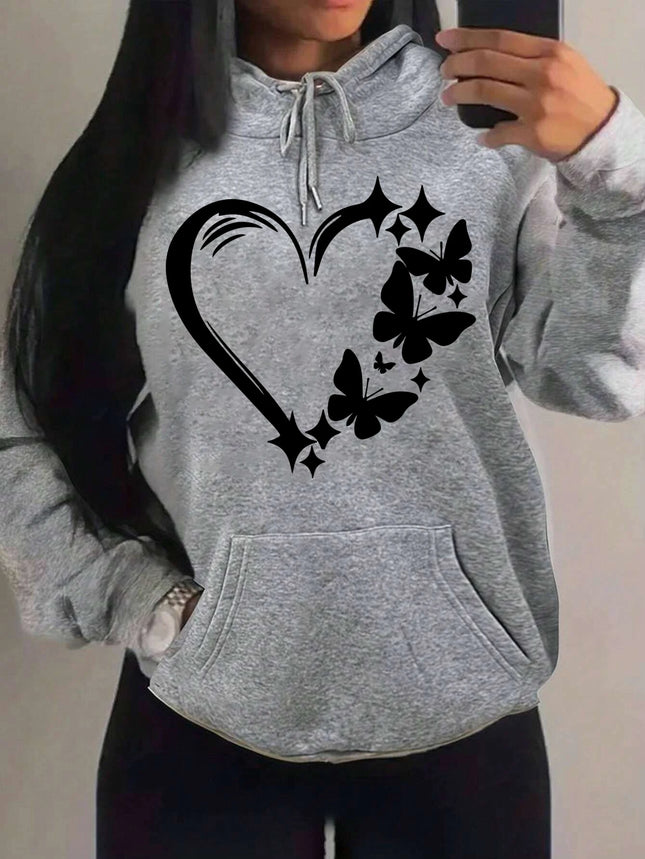 Kombination aus Liebe und Schmetterling Muster Hoodie Damen Hip Hop Street Hoodies Trendige Tasche Kleidung Vintage Mehrfarbiger Hoodie