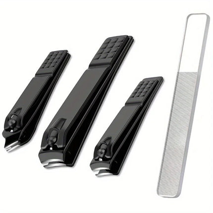 4-piece Black Stainless Steel Nail Clipper With Nano Glass File Polishing Nail File Manicure Tool Set - product image from BS