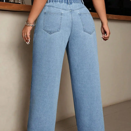 Plus Size Floral Print Wide Leg Jeans | High Waist Baggy Denim Pants